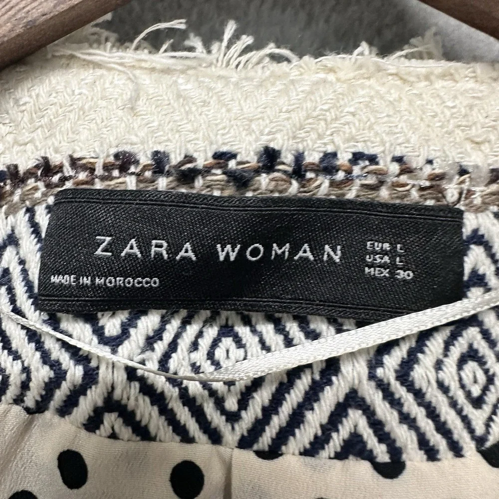 Zara Blazer Womens Blazer Size L Ivory Tunic Festival Open Front Jacket Boho Bea